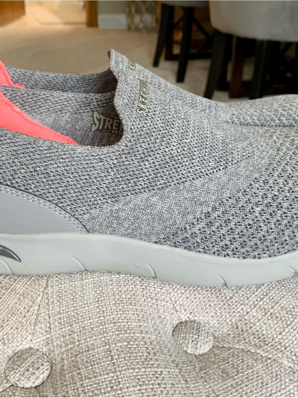 Skechers Women’s Gray Slip-On Knit Sneakers with Pink Interior